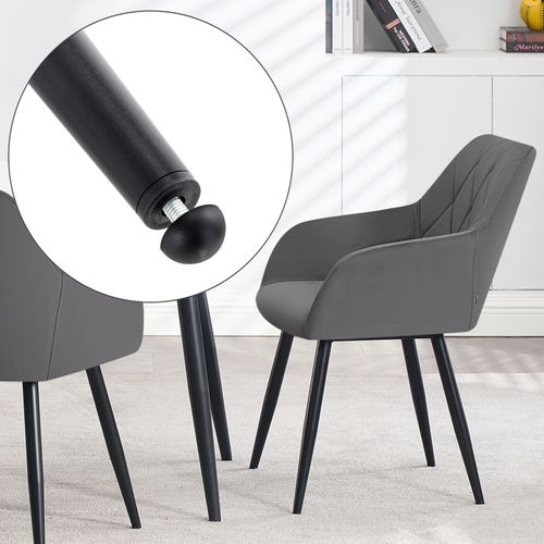 6x Chaise Salle à Manger-Chaise De Cuisine En Velours-Assis Rembourré Et Pieds En Métal-Gris Foncé