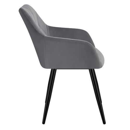 6x Chaise Salle à Manger-Chaise De Cuisine En Velours-Assis Rembourré Et Pieds En Métal-Gris Foncé