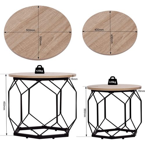 Lot De 2 Tables Basses Gigognes.table De Salon.cadre En Métal.style Industriel.chêne Clair+noir.