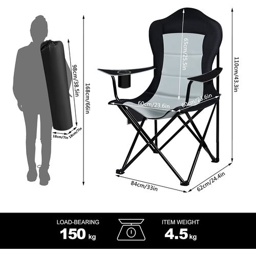 Chaise De Camping Pliable - Chaise Plage Légère - Chaise De Jardin Exterieur. Noir+Gris Clair
