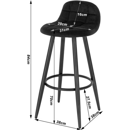 Tabouret De Bar Moderne.Chaise De Cuisine Haute En Velours Et Métal.Hauteur D'assise 70 Cm.Noir