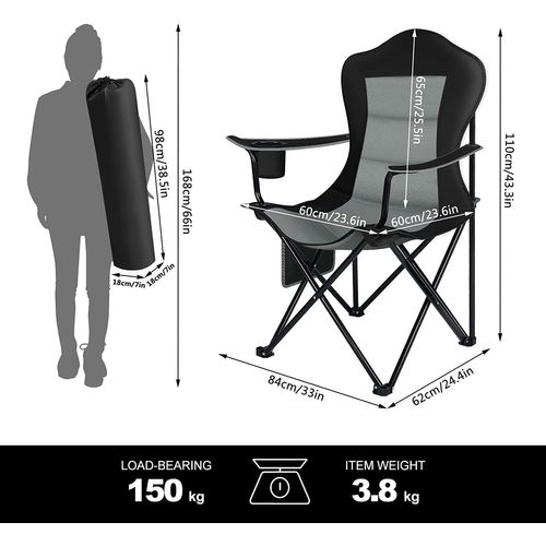 Lot De 2 Chaise De Camping Pliable - Chaise De Pêche - Chaise De Jardin Exterieur. Noir+Gris Foncé