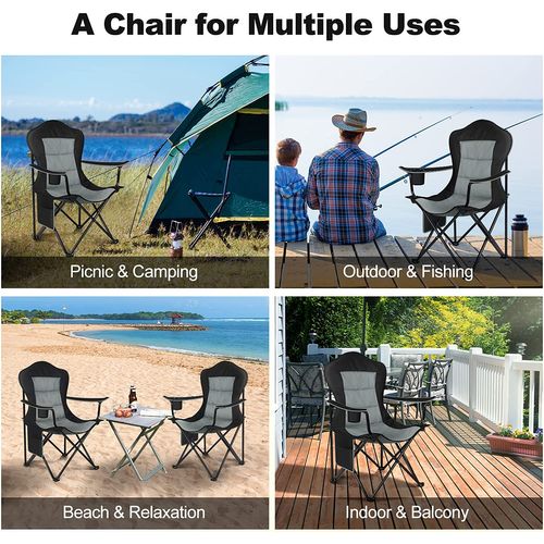 Lot De 2 Chaise De Camping Pliable - Chaise De Pêche - Chaise De Jardin Exterieur. Noir+Gris Foncé