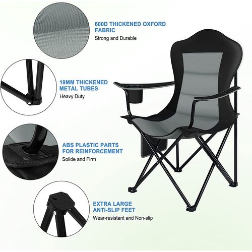 Lot De 2 Chaise De Camping Pliable - Chaise De Pêche - Chaise De Jardin Exterieur. Noir+Gris Foncé