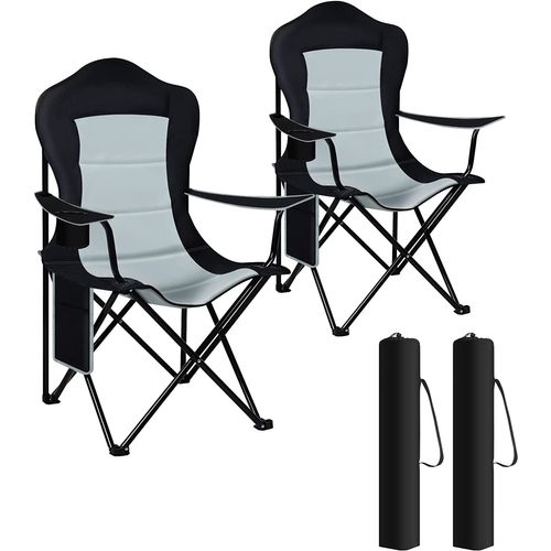 Lot De 2 Chaise De Camping Pliable - Chaise De Pêche - Chaise De Jardin Exterieur. Noir+Gris Clair