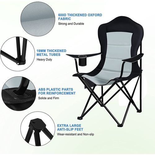 Lot De 2 Chaise De Camping Pliable - Chaise De Pêche - Chaise De Jardin Exterieur. Noir+Gris Clair