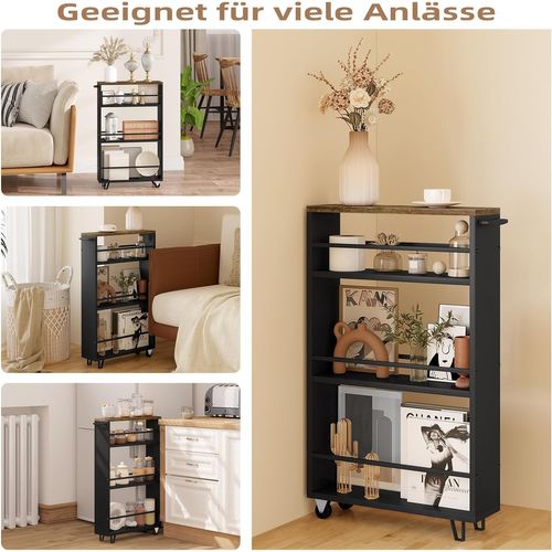 Desserte à Roulettes à 3 Niveaux.Chariot De Rangement Avec Poignée Et Freins.Marron Rustique+Noir