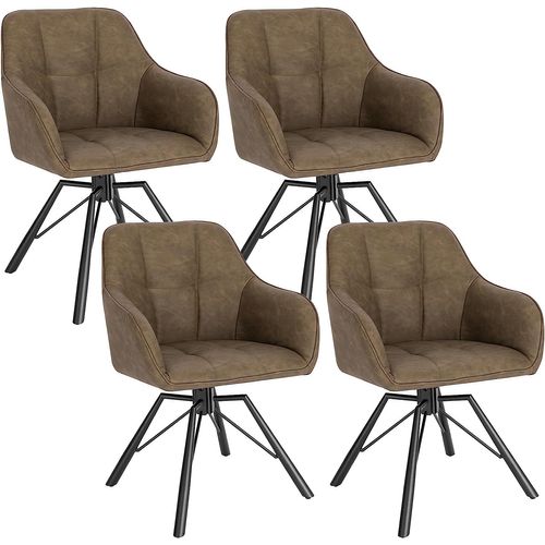 Lot De 4 Chaise Pivotante à 360°. Chaise Salle à Manger En Faux Cuir Vintage. Marron