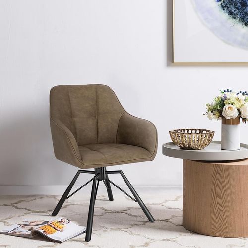 Lot De 4 Chaise Pivotante à 360°. Chaise Salle à Manger En Faux Cuir Vintage. Marron