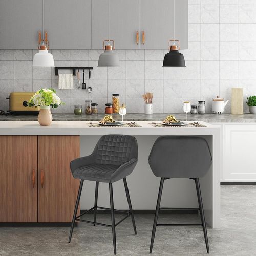 Design Chaise Haute Pour Bar. Tabourets De Bar En Velours Lot De 6. Cadre En Métal. Gris Foncé