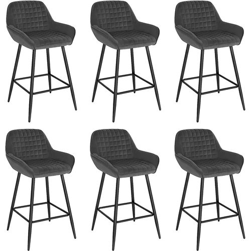 Design Chaise Haute Pour Bar. Tabourets De Bar En Velours Lot De 6. Cadre En Métal. Gris Foncé