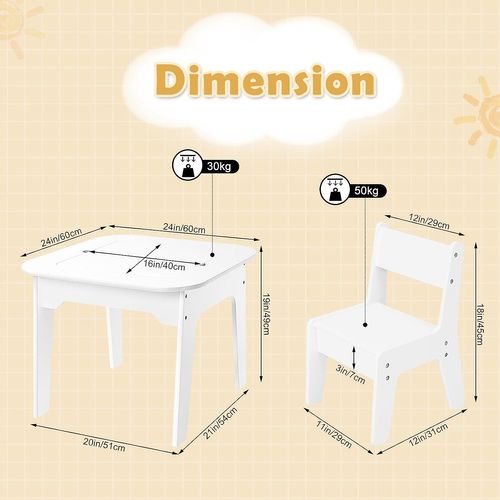 Table Enfant Avec 2 Chaises-ensemble De Table Et Chaises Pour Enfants-plateau En Double Face-blanc