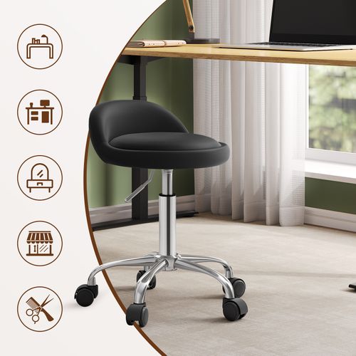 Tabouret De Bureau A Roulettes En Similicuir Noir