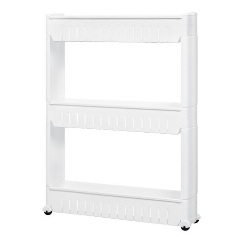 Étagère De Niche Avec 3 Compartiments à Roulettes, Meuble Étagère Chariot De Cuisine, Blanc