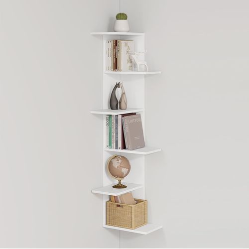 Étagère Murale à 6 Niveaux,Meuble De Rangement Mural,Flottante,En Bois Composé E1,37x37x140cm,Blanc