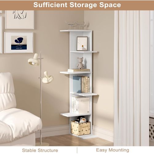 Étagère Murale à 6 Niveaux,Meuble De Rangement Mural,Flottante,En Bois Composé E1,37x37x140cm,Blanc