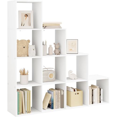 Bibliothèque à 10 Compartiments, Meuble De Rangement, En Bois D’ingénierie, Blanc, 136x29x136cm