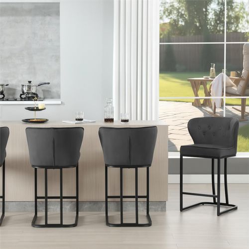 Lot De 6 Tabourets De Bar En Velours-Chaise Ergonomique Pour Cuisine/Salon-Pieds En Métal-Gris Foncé