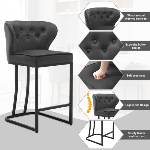Lot De 6 Tabourets De Bar En Velours-Chaise Ergonomique Pour Cuisine/Salon-Pieds En Métal-Gris Foncé