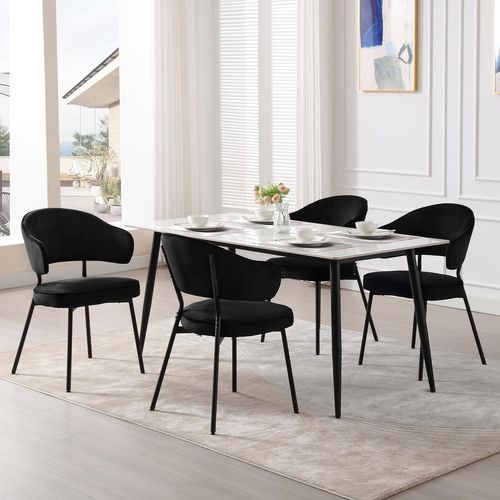 Lot De 6 Chaises Salle à Manger En Velours,pieds En Métal,noir.