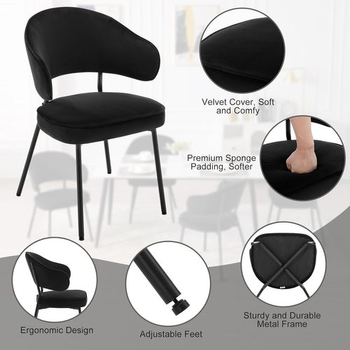 Lot De 6 Chaises Salle à Manger En Velours,pieds En Métal,noir.