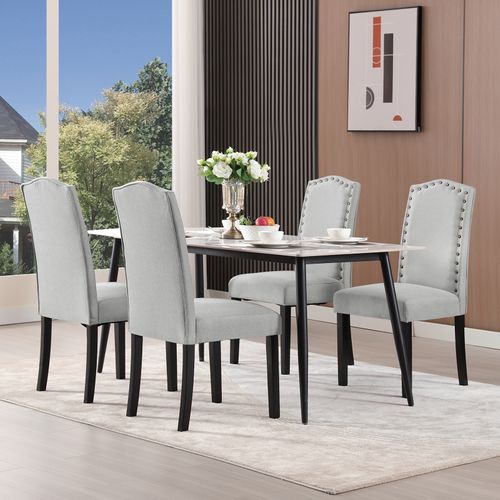 4 Chaises De Salle à Manger – Style Campagne Française – Bois Massif Et Tissu – état Neuf