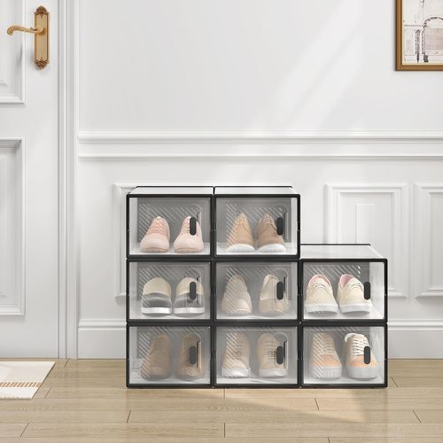 8 X Boîtes à Chaussure,meuble Chaussures En Plastique,empilable,avec Couvercle Frontal,transparente