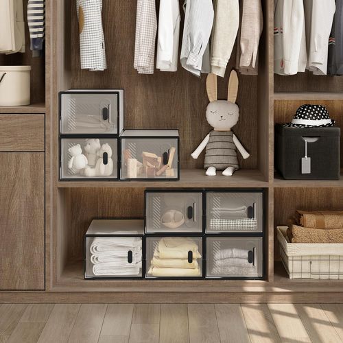 8 X Boîtes à Chaussure,meuble Chaussures En Plastique,empilable,avec Couvercle Frontal,transparente