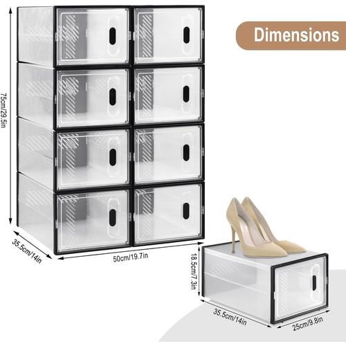 8 X Boîtes à Chaussure,meuble Chaussures En Plastique,empilable,avec Couvercle Frontal,transparente