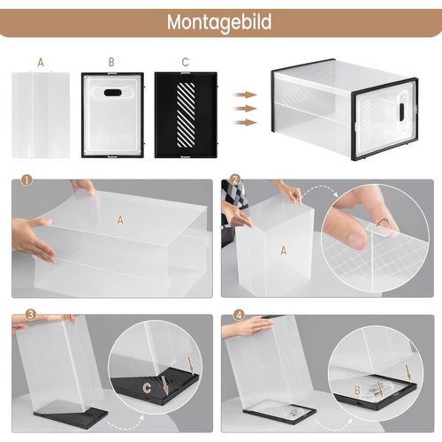 8 X Boîtes à Chaussure,meuble Chaussures En Plastique,empilable,avec Couvercle Frontal,transparente