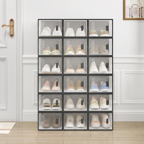 18 X Boîtes à Chaussure, Meuble Chaussures En Plastique, Empilable, Transparente