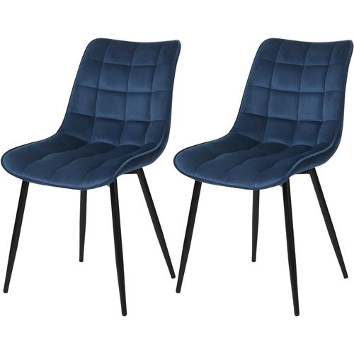 2x Chaises De Salle à Manger Chaise De Cuisine Siège En Velours Pieds En Métal Bleu