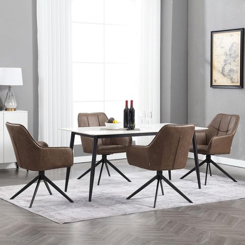 Lot De 4 Chaises De Salle à Manger Pivotante, Pieds En Métal,Rembourrée En Similicuir Vintage,Marron