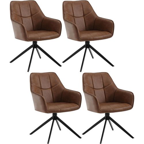 4 X Chaise De Salle à Manger Pivotante,Pieds En Métal,Rembourrée En Similicuir Vintage,Marron Clair