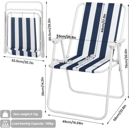 Lot De 2 Chaise De Camping Pliante,chaise Pliable Légère,chaise De Pêche Avec Accoudoirs,blanc+bleu