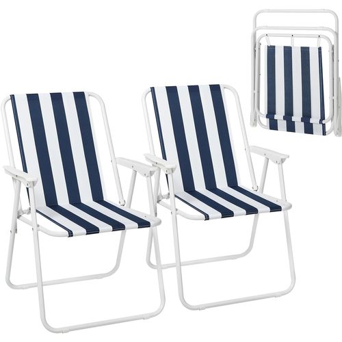 Lot De 2 Chaise De Camping Pliante,chaise Pliable Légère,chaise De Pêche Avec Accoudoirs,blanc+bleu