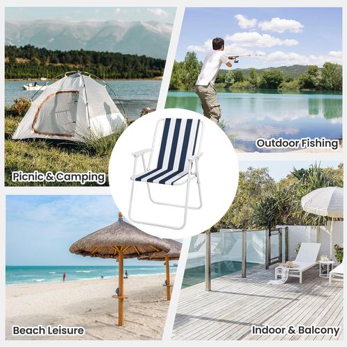 Lot De 2 Chaise De Camping Pliante,chaise Pliable Légère,chaise De Pêche Avec Accoudoirs,blanc+bleu