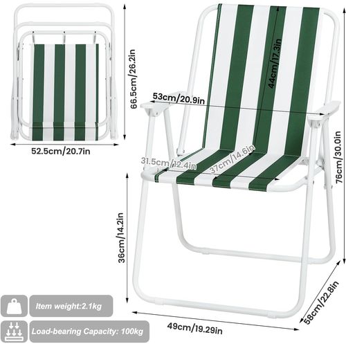 Lot De 2 Chaise De Camping Pliante,Chaise Pliable Légère,Chaise De Pêche Avec Accoudoirs,Blanc+Vert