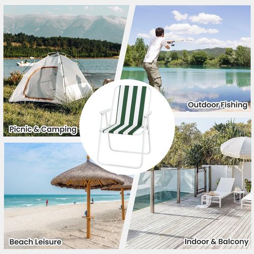 Lot De 2 Chaise De Camping Pliante,Chaise Pliable Légère,Chaise De Pêche Avec Accoudoirs,Blanc+Vert