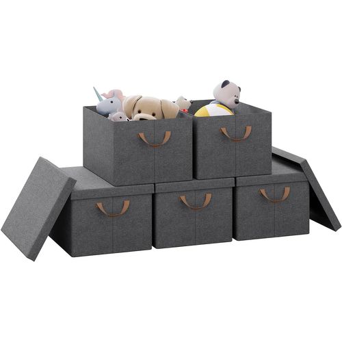 Lot De 5 Boîte De Rangement En Tissu Non Tissé,coffre De Rangement Avec Couvercle,43x33x26cm,gris