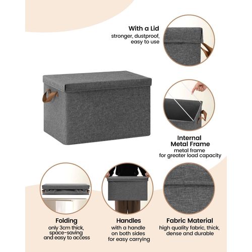 Lot De 5 Boîte De Rangement En Tissu Non Tissé,coffre De Rangement Avec Couvercle,43x33x26cm,gris