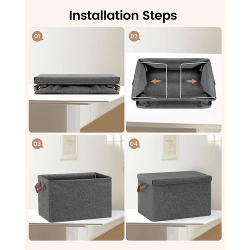 Lot De 5 Boîte De Rangement En Tissu Non Tissé,coffre De Rangement Avec Couvercle,43x33x26cm,gris