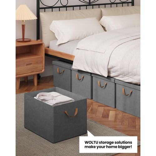 Lot De 5 Boîte De Rangement En Tissu Non Tissé,coffre De Rangement Avec Couvercle,48x36x30cm,gris