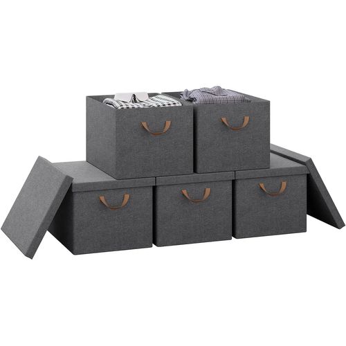 Lot De 5 Boîte De Rangement En Tissu Non Tissé,coffre De Rangement Avec Couvercle,48x36x30cm,gris