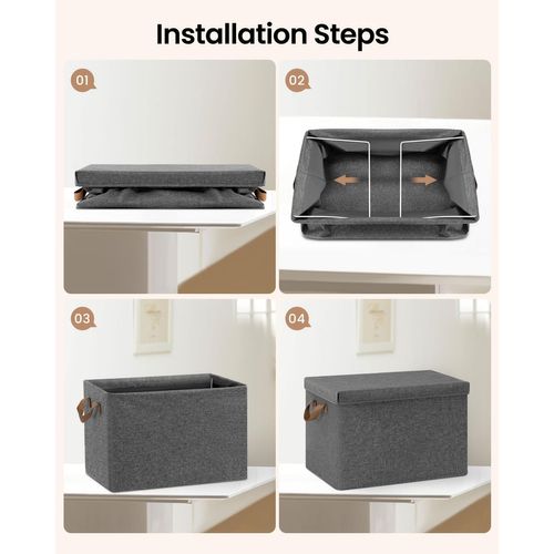 Lot De 5 Boîte De Rangement En Tissu Non Tissé,coffre De Rangement Avec Couvercle,48x36x30cm,gris