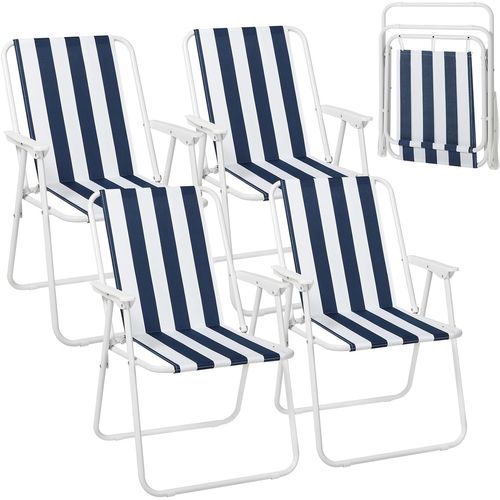 Lot De 4 Chaise De Camping Pliante,chaise Pliable Légère,chaise De Pêche Avec Accoudoirs,blanc+bleu