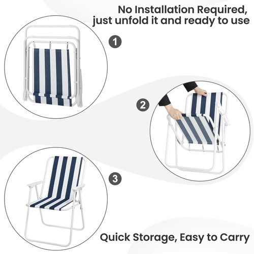 Lot De 4 Chaise De Camping Pliante,chaise Pliable Légère,chaise De Pêche Avec Accoudoirs,blanc+bleu
