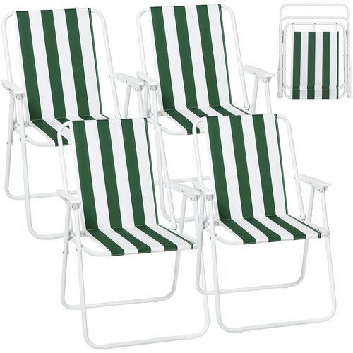 Lot De 4 Chaise De Camping Pliante,chaise Pliable Légère,chaise De Pêche Avec Accoudoirs,blanc+vert