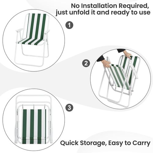 Lot De 4 Chaise De Camping Pliante,chaise Pliable Légère,chaise De Pêche Avec Accoudoirs,blanc+vert