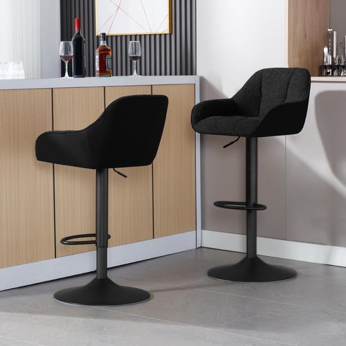 Lot De 2 Tabouret De Bar Rembourré, Hauteur Réglable, Pivotant, Chenille+velours Côtelé, Noir